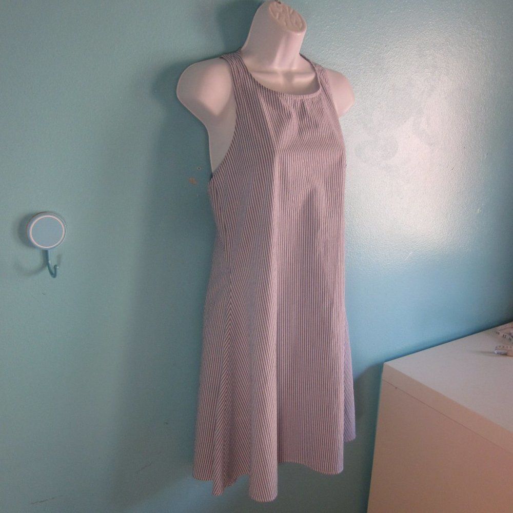 Mavi Size S Sustainable Cotton Summer Mini Dress with Tie Back in Blue Stripe